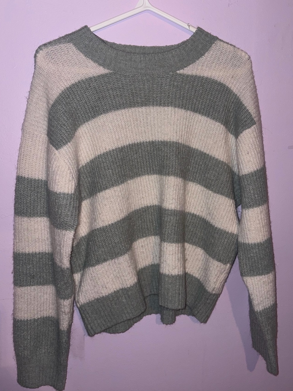 H&M Striped Crewneck Sweater in Gray and Cream